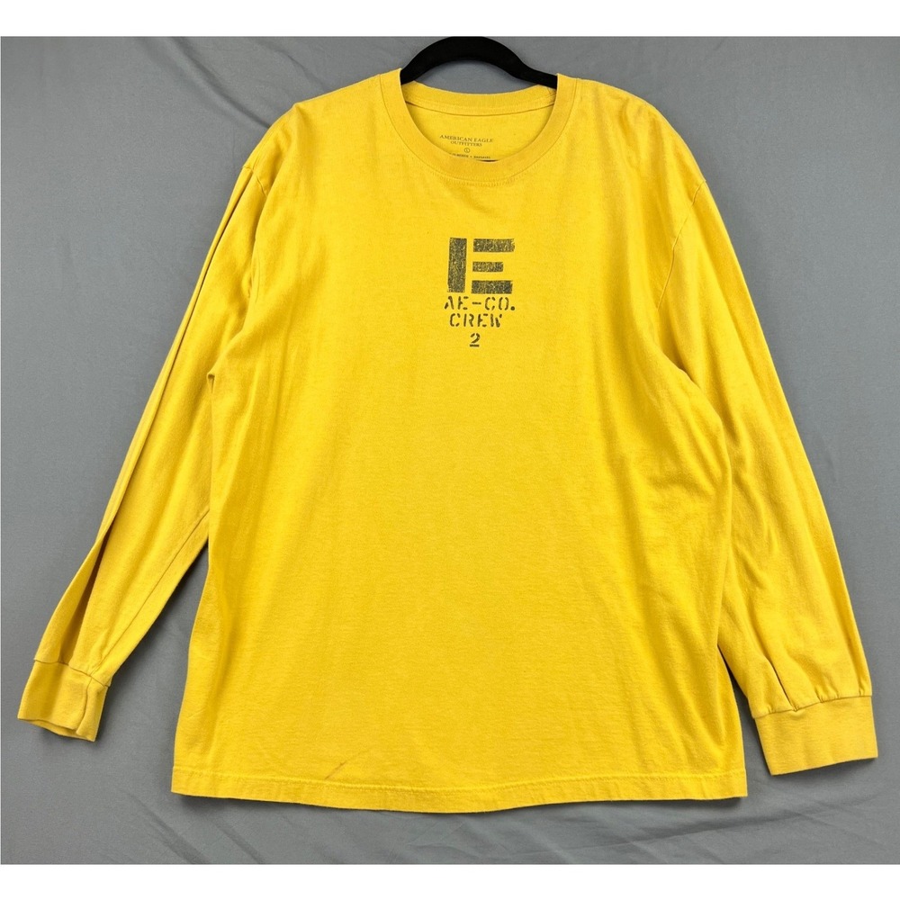 American Eagle Graphic Tee Mens Large AE-CO Crew 2 Yellow Long Sleeve Cotton GD